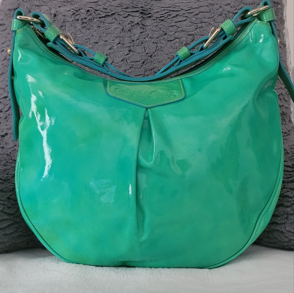 Dooney & Bourke Green and Pink Satchel with Elegant Contrast